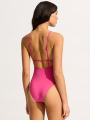 Seafolly Seafolly Collective V Neck One Piece in Hot Pink, view 2, click to see full size