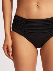 Seafolly SF Collective Gathered Front Retro Bottom in Black, view 3, click to see full size