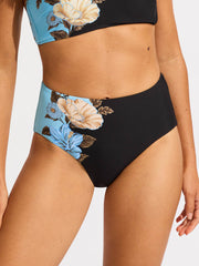 Seafolly Garden Party High Waisted Bottoms in Black, view 2, click to see full size