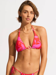 Seafolly Birds of Paradise Reversible Longline Slide Triang in Chilli Red, view 1, click to see full size
