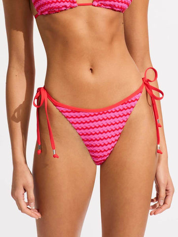 Seafolly Mesh Effect Tie Side Rio Bottoms in Chilli Red