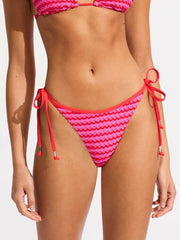 Seafolly Mesh Effect Tie Side Rio Bottoms in Chilli Red, view 1, click to see full size