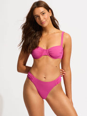 Seafolly High Leg Ruched Side Bottoms in Hot Pink, view 4, click to see full size