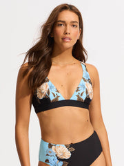 Seafolly Garden Party Longline Triangle in Black, view 1, click to see full size