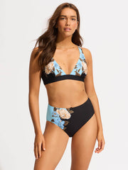 Seafolly Garden Party Longline Triangle in Black, view 4, click to see full size