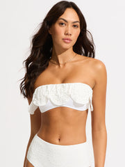 Seafolly Lulu Bandeau Bra w/ Flounce in White, view 1, click to see full size