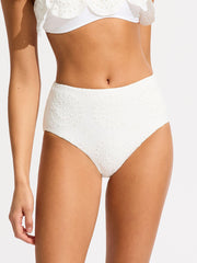 Seafolly Lulu High Waisted Bottoms in White, view 1, click to see full size