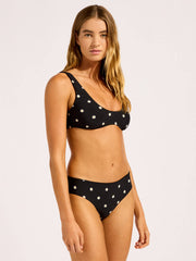 Seafolly Daisy Chain Retro Bottom in Black, view 3, click to see full size