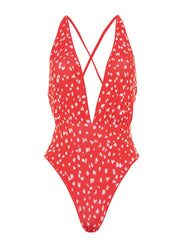Maaji Safari V Plunge One Piece in Red Camelia, view 3, click to see full size