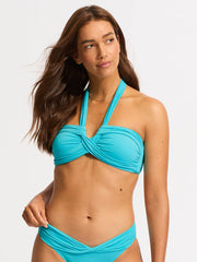 Seafolly SF Collective Halter Bandeau in Atoll Blue, view 1, click to see full size