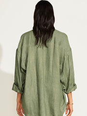 Vitamin A Playa Linen Boyfriend Shirt in Agave EcoLinen, view 2, click to see full size