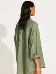 Vitamin A Playa Linen Boyfriend Shirt in Agave EcoLinen, view 3, click to see full size