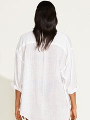 Vitamin A Playa Linen Boyfriend Shirt in White EcoLinen, view 2, click to see full size
