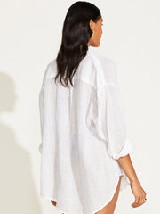 Vitamin A Playa Linen Boyfriend Shirt in White EcoLinen, view 3, click to see full size