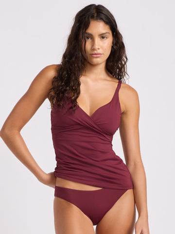 Seafolly SF Collective Multifit Wrap Front Tankini in Dark Burgundy