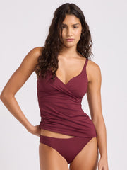 Seafolly SF Collective Multifit Wrap Front Tankini in Dark Burgundy, view 1, click to see full size