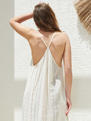 Handloom Canggu Maxi Dress In White Stripes, view 2, click to see full size