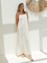 Handloom Canggu Maxi Dress In White Stripes, view 1, click to see full size
