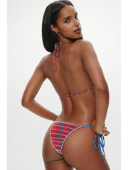 Frankies Bikinis Paradise Micro Halter Top in Red Summer Stripe, view 2, click to see full size