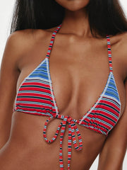 Frankies Bikinis Paradise Micro Halter Top in Red Summer Stripe, view 4, click to see full size