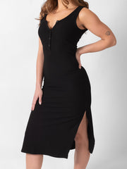 Koy Resort Henley Dress in Black, view 4, click to see full size