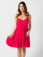 Koy Resort Mini Tier Dress in Raspberry, view 1, click to see full size