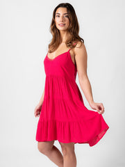 Koy Resort Mini Tier Dress in Raspberry, view 2, click to see full size