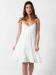Koy Resort Mini Tier Dress in White, view 1, click to see full size