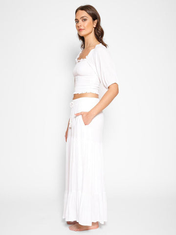 Miami Tiered Long Skirt in White