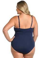 La Blanca Island Goddess Plus Lingerie One Piece in Indigo, view 2, click to see full size
