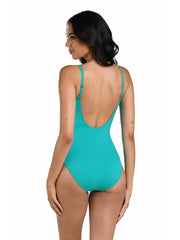 La Blanca Island Goddess Plunge One Piece in Calypso, view 2, click to see full size