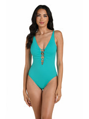 La Blanca Island Goddess Plunge One Piece in Calypso, view 1, click to see full size