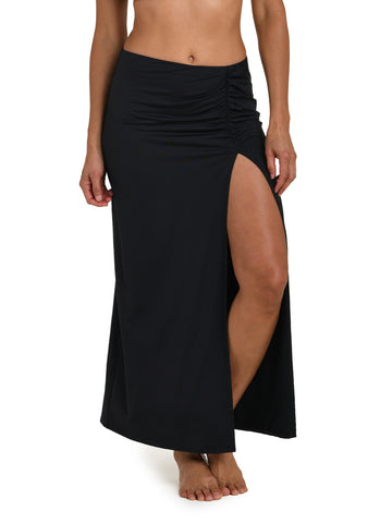 La Blanca Island Goddess Shirred Skirt in Black