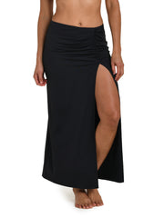 La Blanca Island Goddess Shirred Skirt in Black, view 1, click to see full size