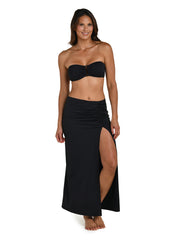 La Blanca Island Goddess Shirred Skirt in Black, view 3, click to see full size