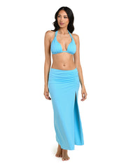 La Blanca Island Goddess Shirred Skirt in Sky, view 3, click to see full size