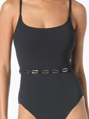 Michael Kors One Piece Oval Link Belt in Black, view 3, click to see full size