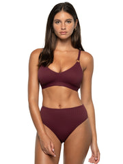 Nip Tuck Saranya Maevis High Waist Pant in Maroon, view 3, click to see full size