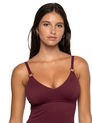 Nip Tuck Saranya Teresa Multifit Tankini Top in Maroon, view 4, click to see full size