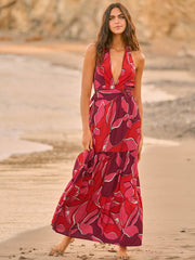 Maaji Dreamy Long Dress in Red Foliage, view 1, click to see full size