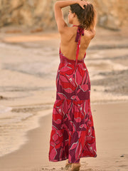 Maaji Dreamy Long Dress in Red Foliage, view 2, click to see full size