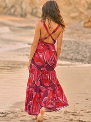 Maaji Dreamy Long Dress in Red Foliage, view 3, click to see full size