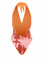 Maaji Tica V Plunge One Piece in Vibrant Orange, view 3, click to see full size