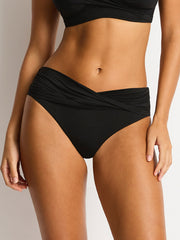 Sea Level Essentials Twist Mid Bikini Pant in Black, view 1, click to see full size