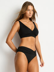Sea Level Essentials Twist Mid Bikini Pant in Black, view 4, click to see full size
