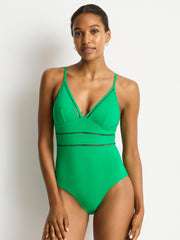 Sea Level Essentials Cross Back Triangle One Piece in Kelly Green, view 1, click to see full size