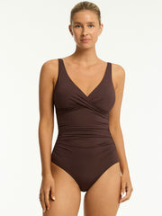 Essentials Cross Front One Piece in Cocoa, view 1, click to see full size