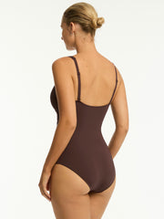 Essentials Cross Front One Piece in Cocoa, view 2, click to see full size