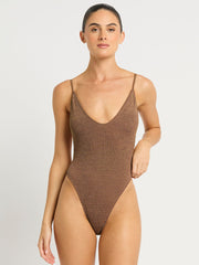 Bond-eye Everly One Piece in Cocoa Butter Lurex, view 1, click to see full size