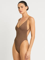 Bond-eye Everly One Piece in Cocoa Butter Lurex, view 3, click to see full size